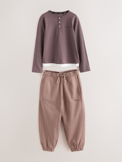 Dsiney Kidz - smALLSAINTS Purple Script Henley Top and Joggers set image 1