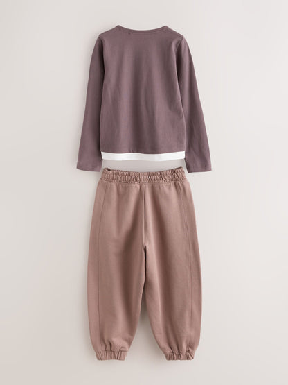 Dsiney Kidz - smALLSAINTS Purple Script Henley Top and Joggers set image 2