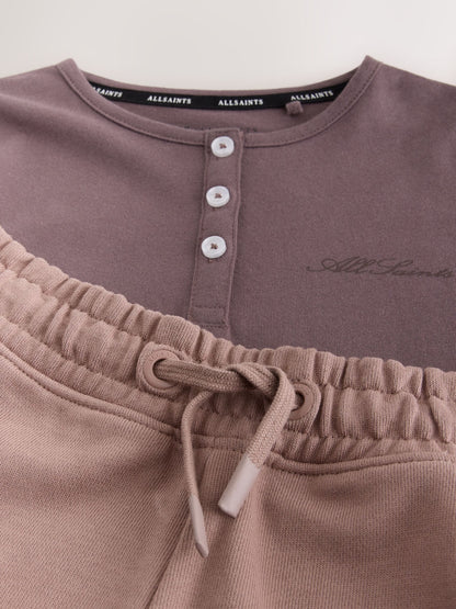 Dsiney Kidz - smALLSAINTS Purple Script Henley Top and Joggers set image 4