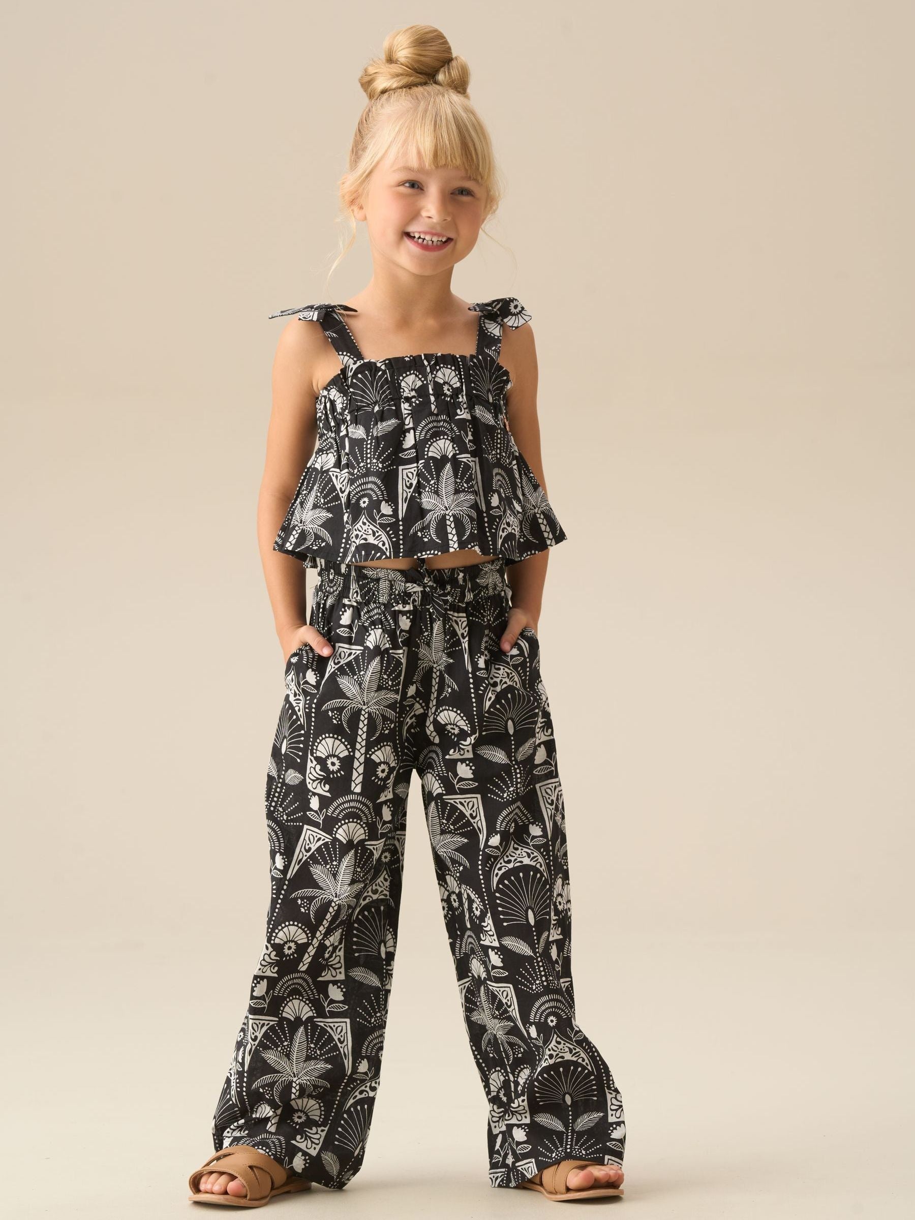 Dsiney Kidz - Angel & Rocket Black Amie Monochrome Palm Print Top & Jogger Set image 2