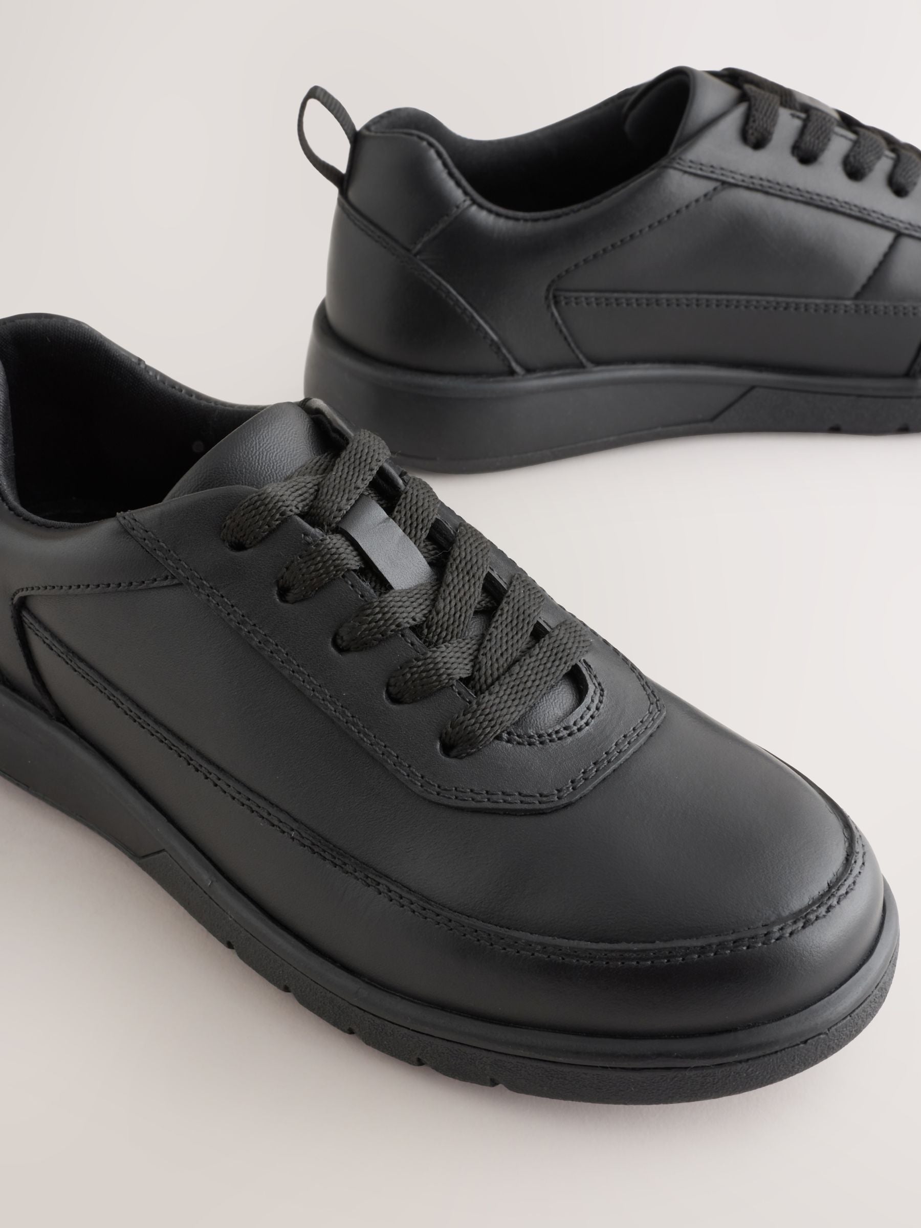 Black Wide Fit (G) Leather Lace-up School Shoes image 4