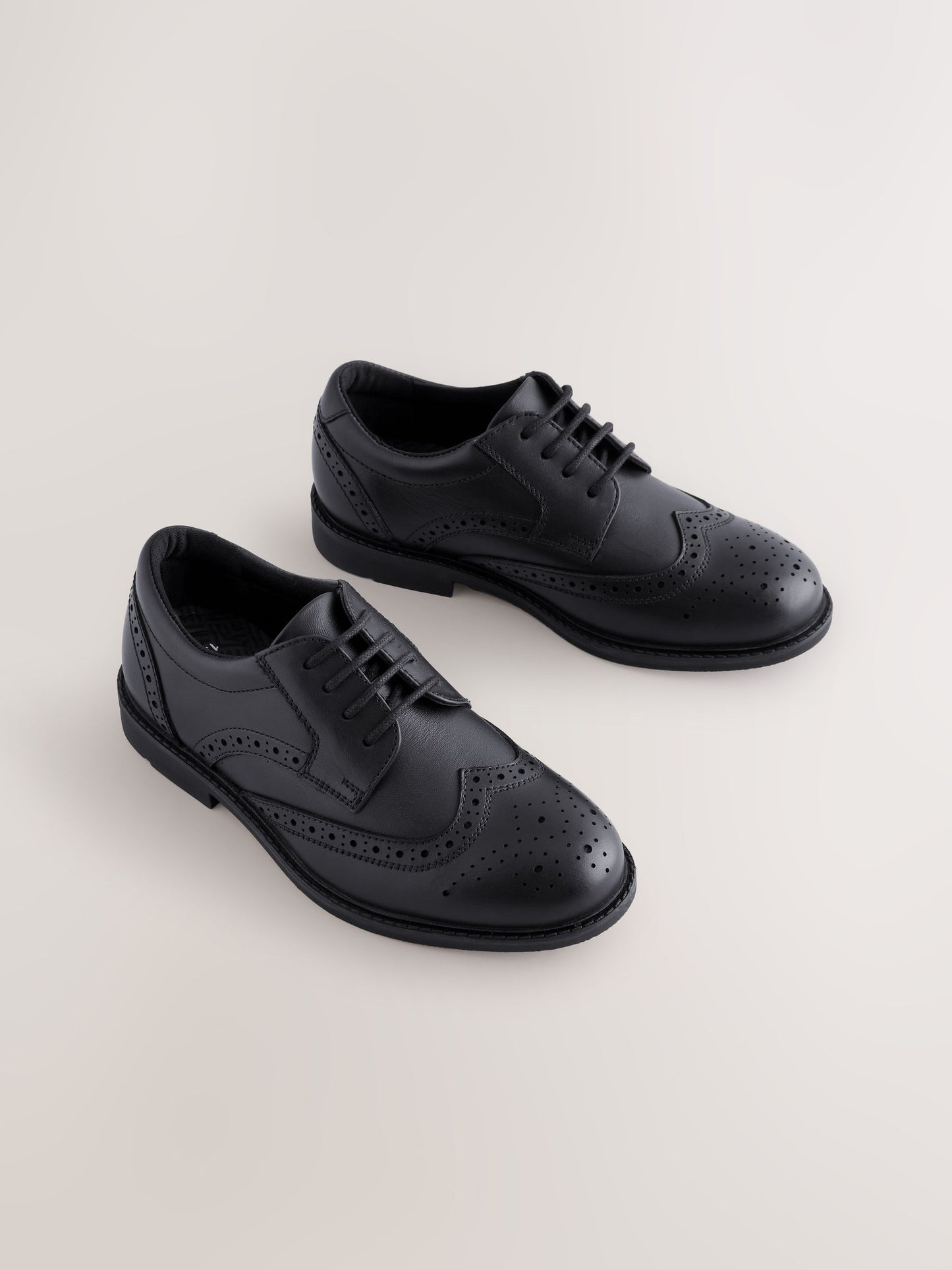Black Leather Lace-up Brogue School Shoes image 1