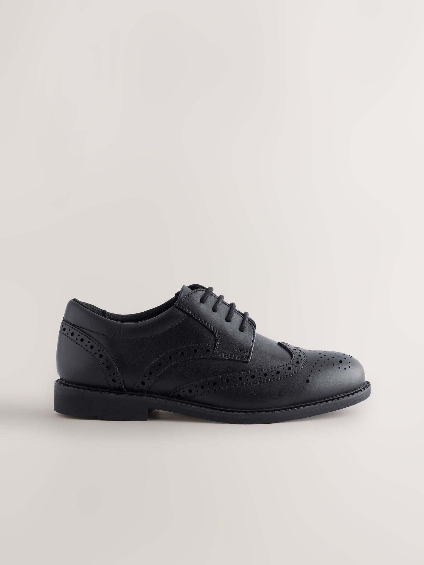 Black Leather Lace-up Brogue School Shoes image 2