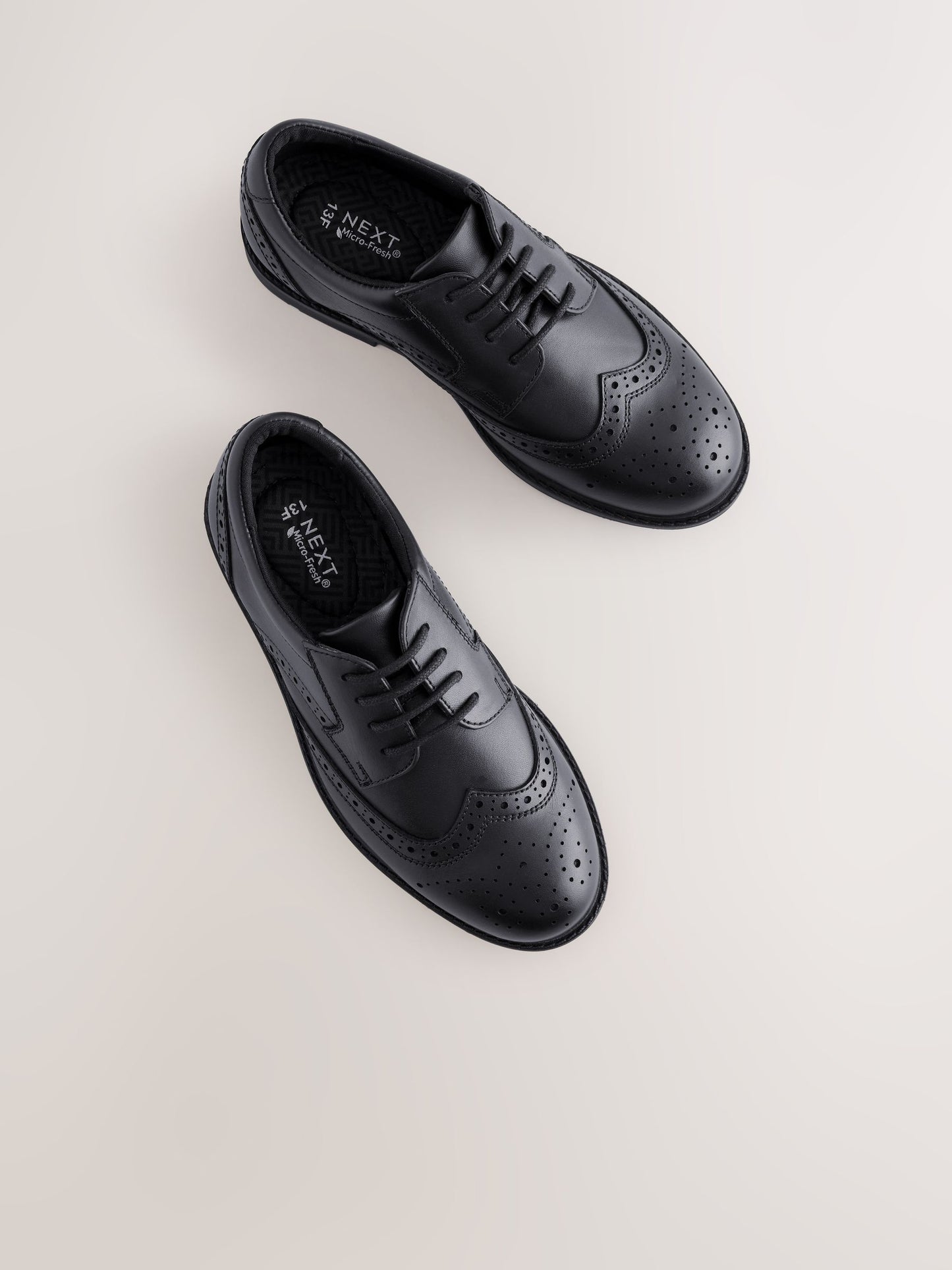 Black Leather Lace-up Brogue School Shoes image 3