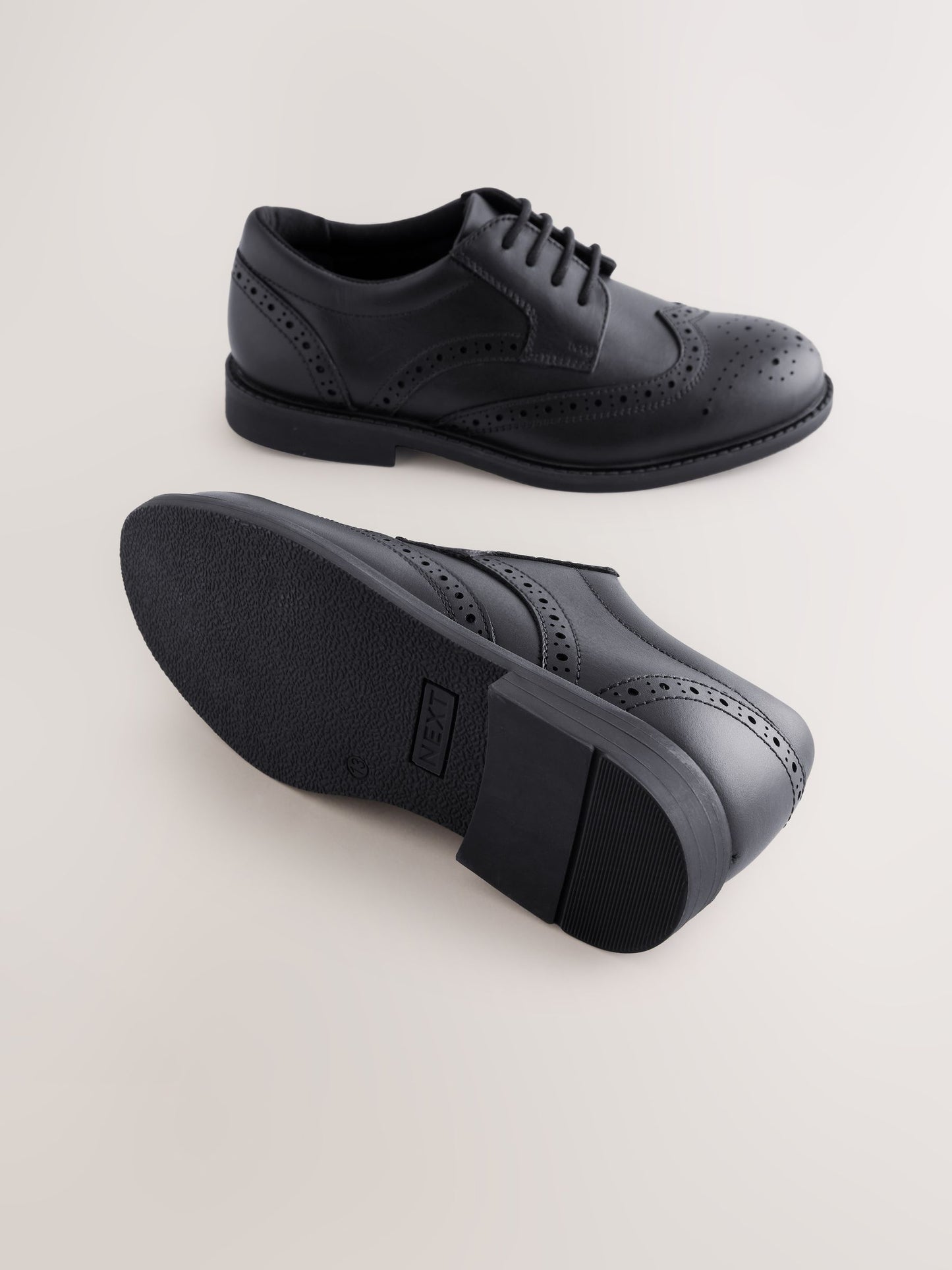 Black Leather Lace-up Brogue School Shoes image 4