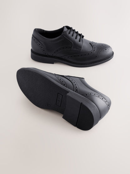 Black Leather Lace-up Brogue School Shoes image 4