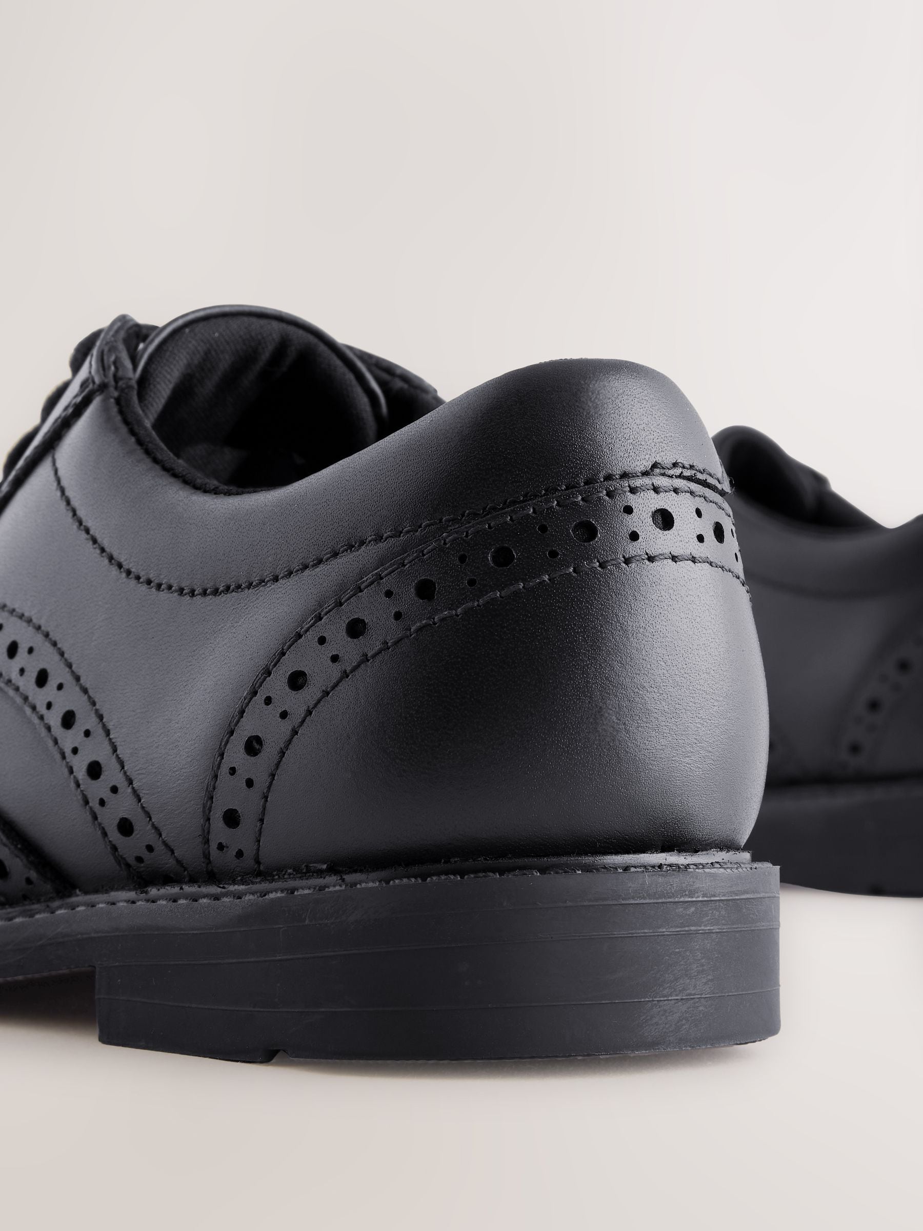 Black Leather Lace-up Brogue School Shoes image 5