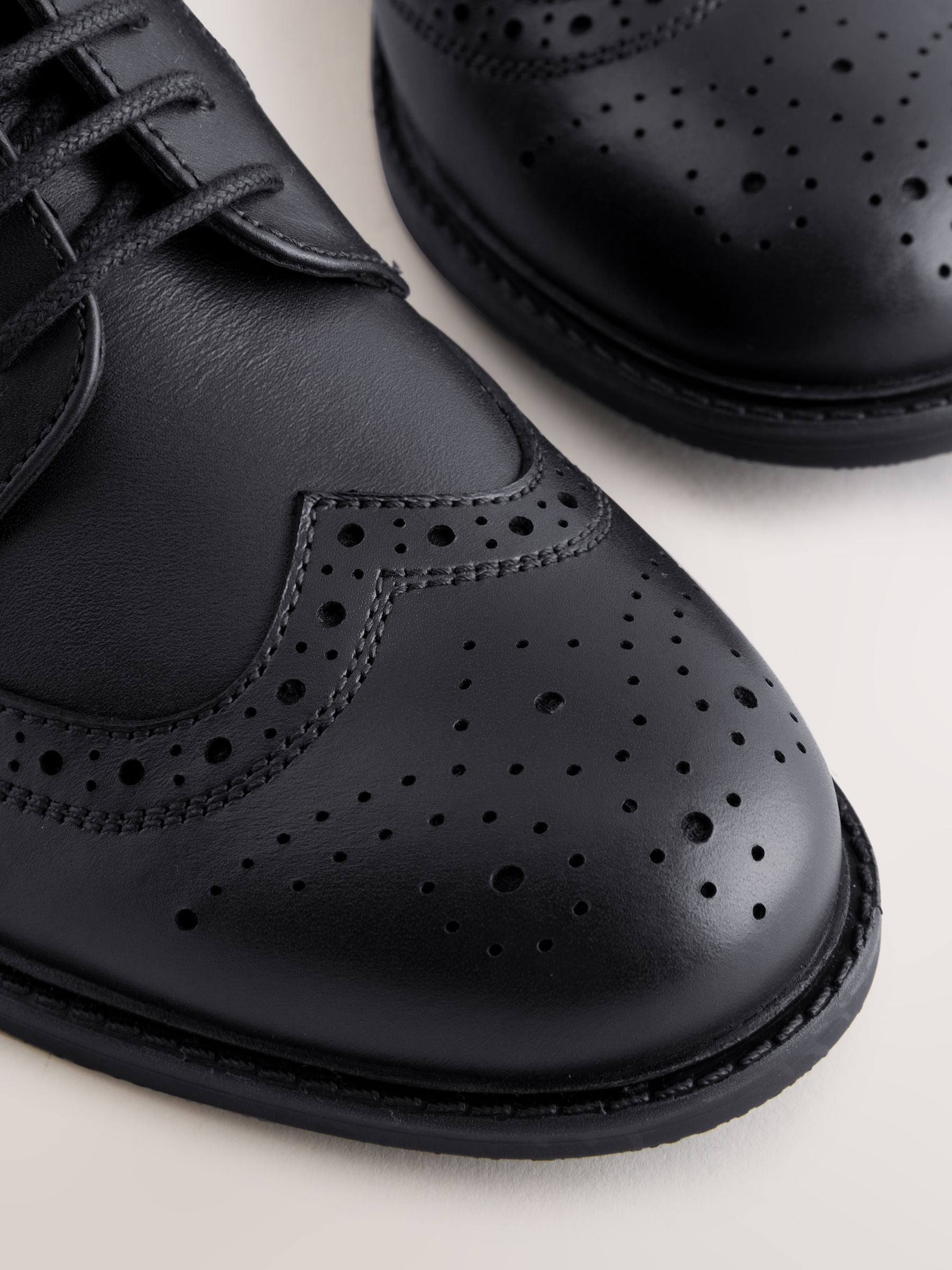 Black Leather Lace-up Brogue School Shoes image 6