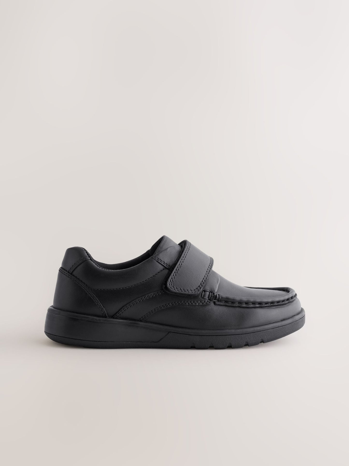 Black Wide Fit (G) Leather Touch Fastening School Shoes image 1