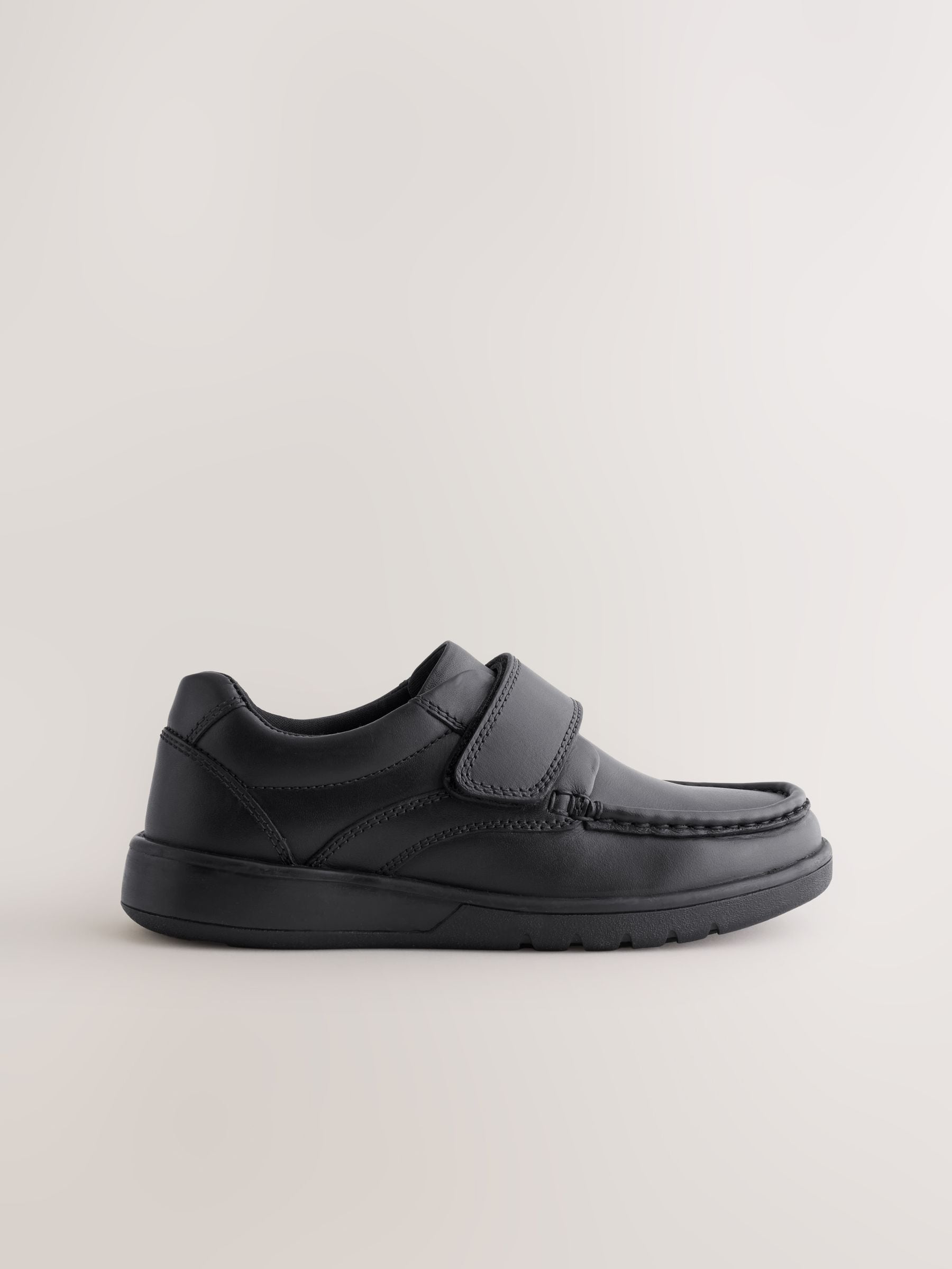 Black Wide Fit (G) Leather Touch Fastening School Shoes image 1