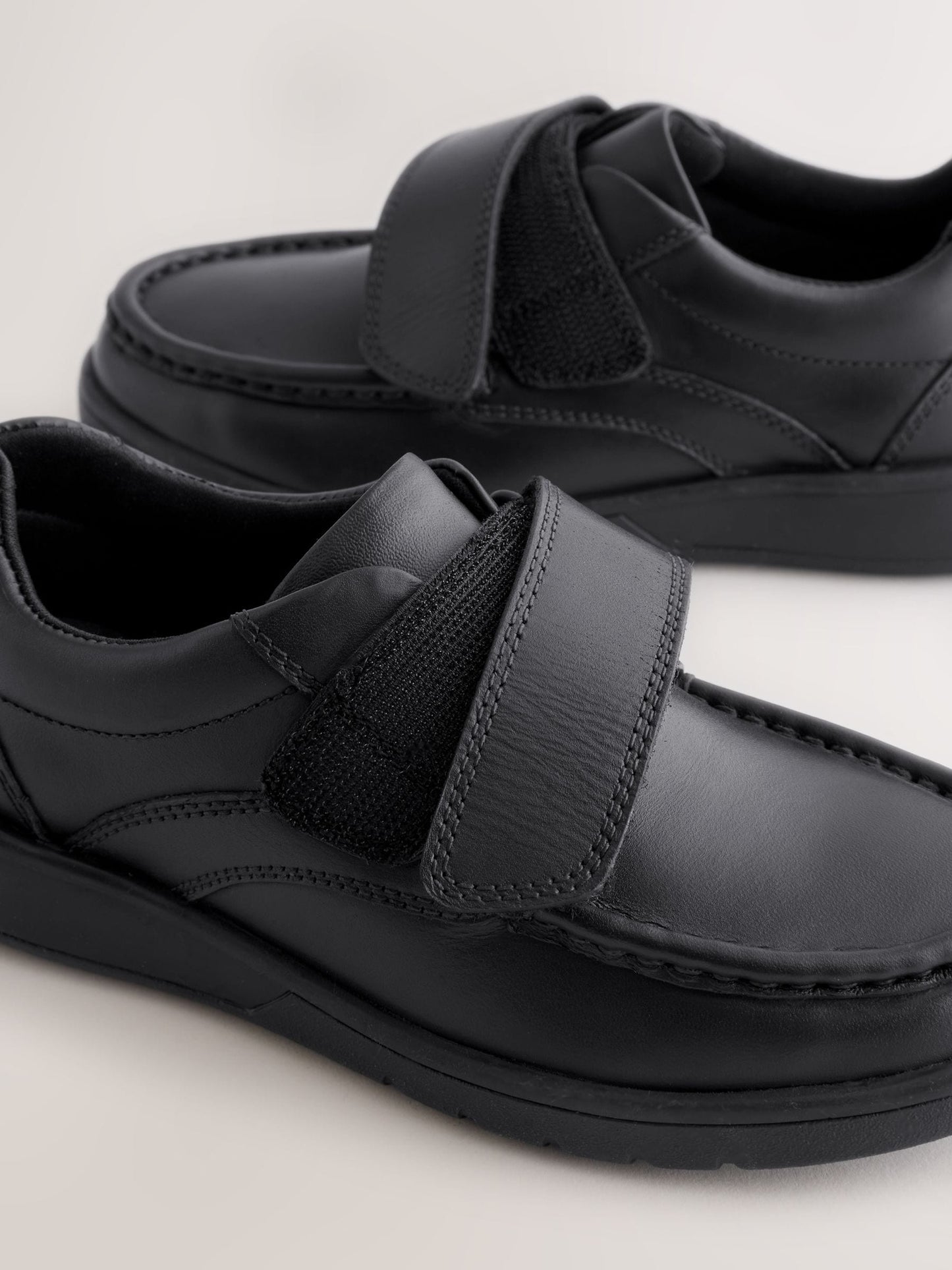 Black Wide Fit (G) Leather Touch Fastening School Shoes image 2