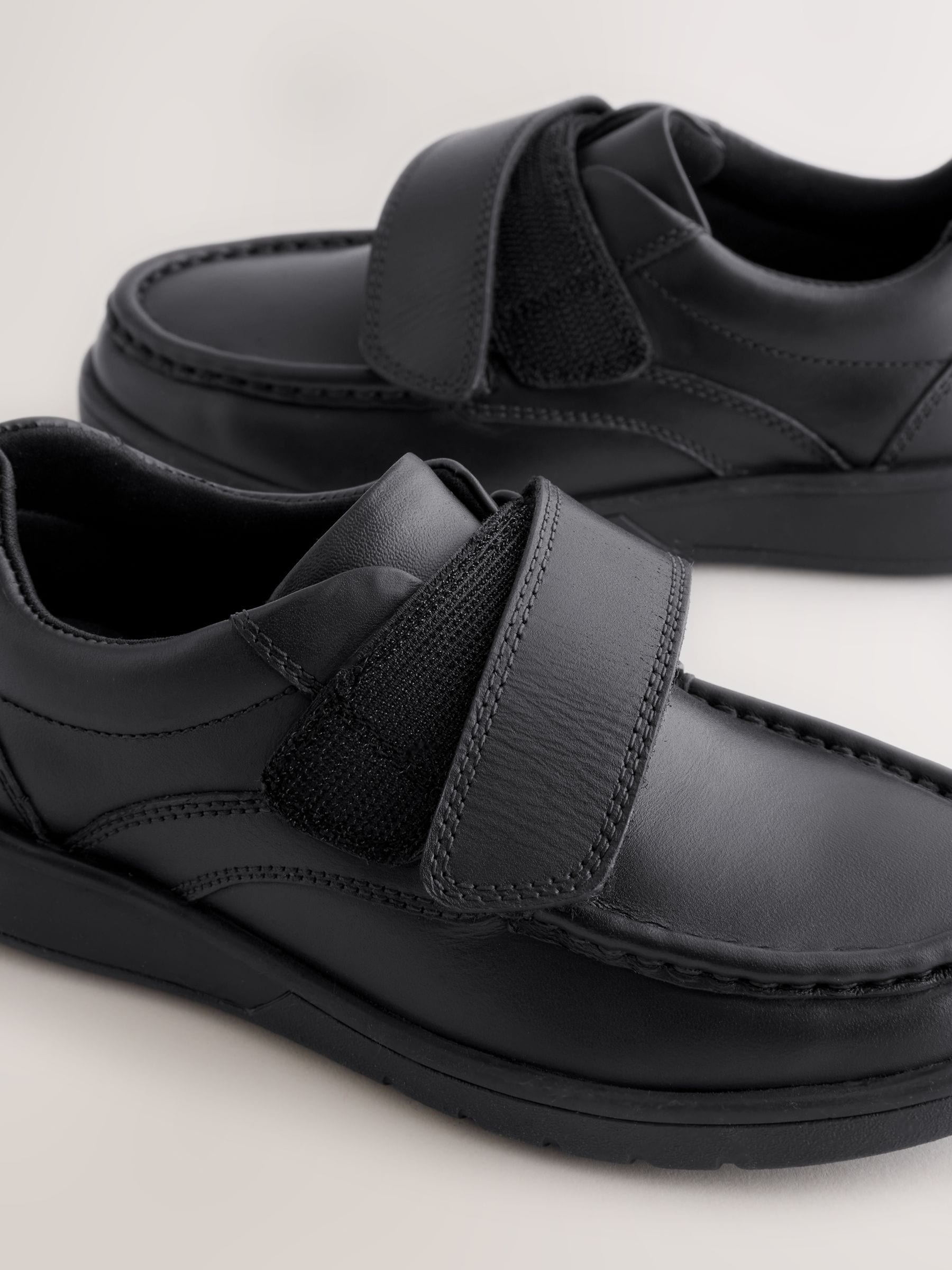 Black Wide Fit (G) Leather Touch Fastening School Shoes image 2