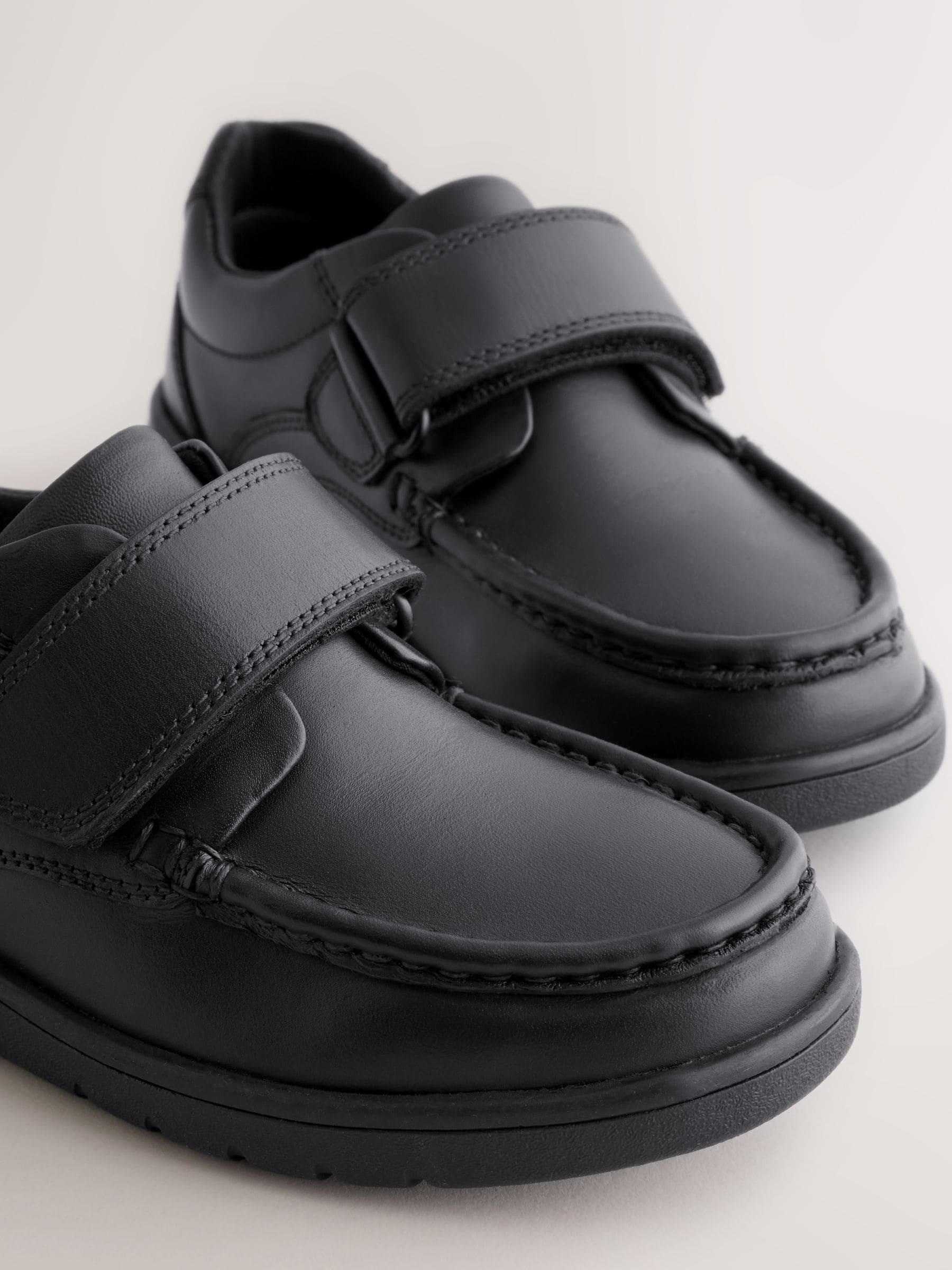 Black Wide Fit (G) Leather Touch Fastening School Shoes image 3