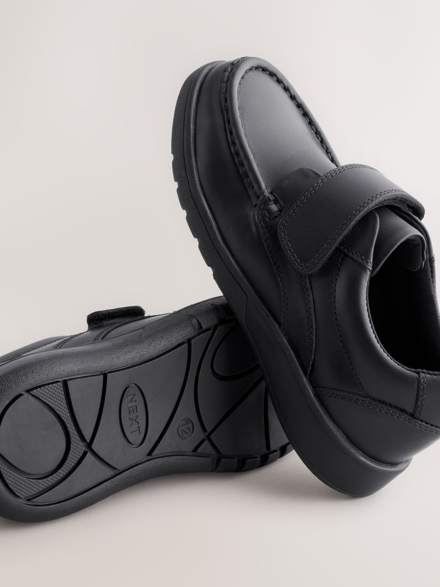 Black Wide Fit (G) Leather Touch Fastening School Shoes image 4