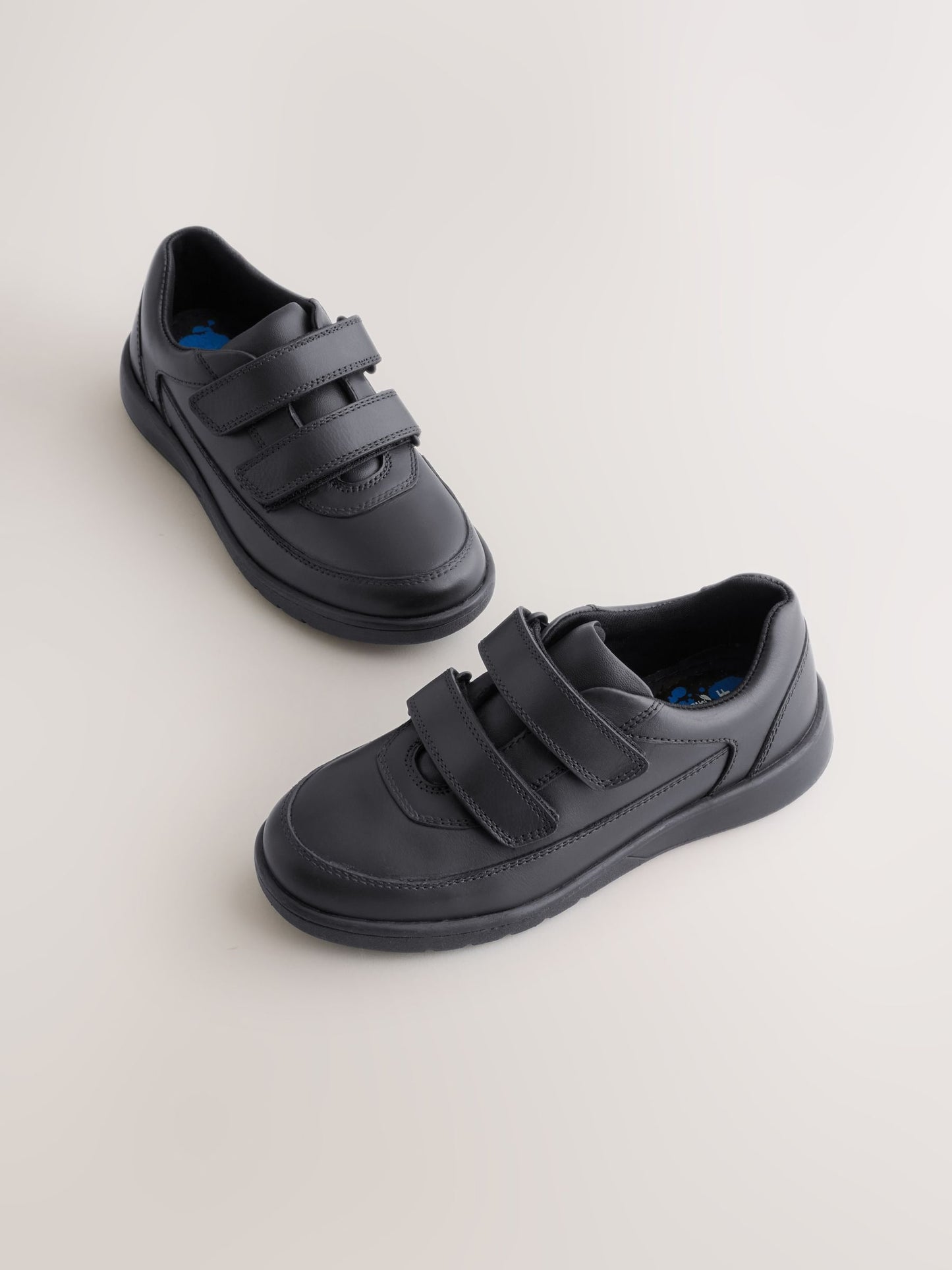 Black Wide Fit (G) Leather 2 Strap Touch Fastening School Shoes image 1