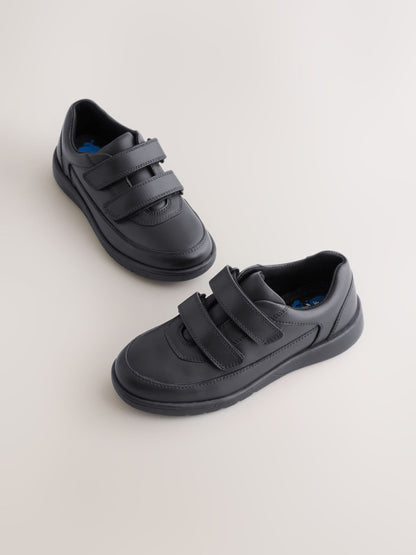Black Wide Fit (G) Leather 2 Strap Touch Fastening School Shoes image 1