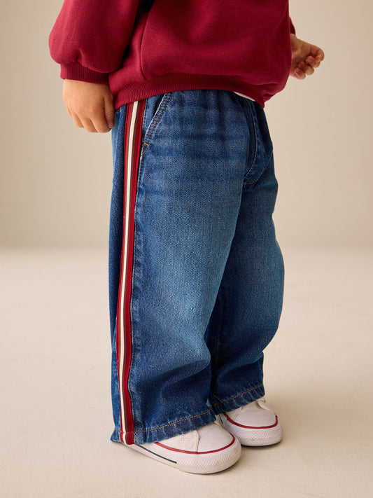 Dsiney Kidz - Mid Blue & Red Side Tape Wide Fit Jeans (3mths-7yrs) image 1