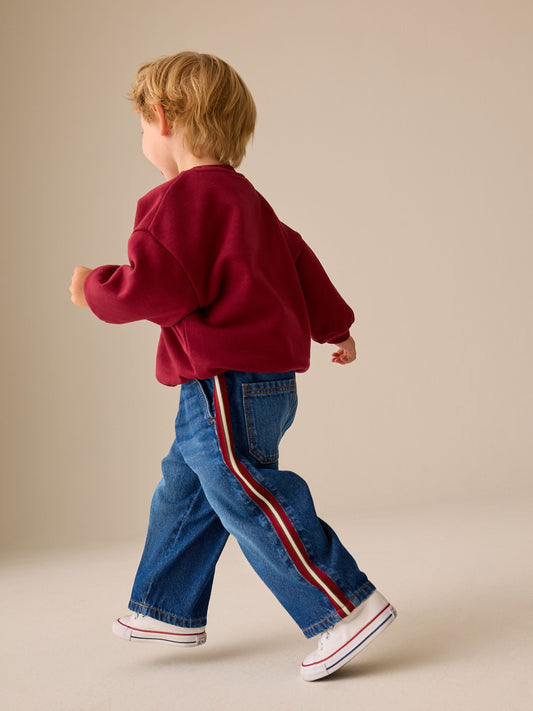 Dsiney Kidz - Mid Blue & Red Side Tape Wide Fit Jeans (3mths-7yrs) image 2