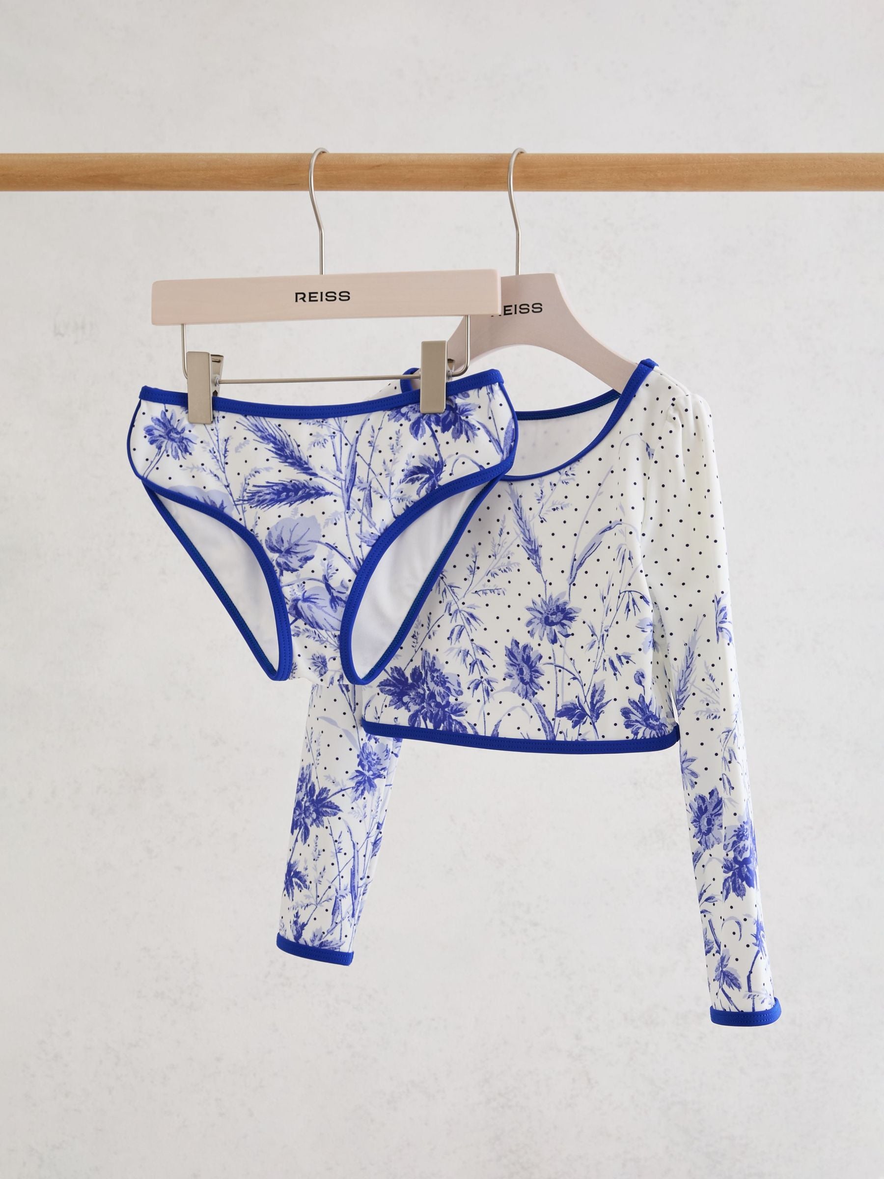 Reiss Blue Print Netty 3-9 yrs Floral-Print Long-Sleeve Bikini Set image 2