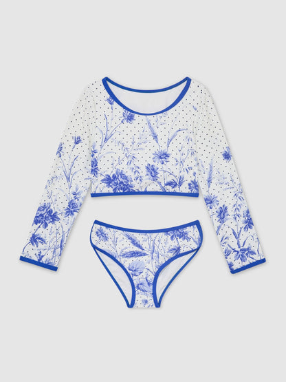 Reiss Blue Print Netty 9-13 yrs Floral-Print Long-Sleeve Bikini Set image 2