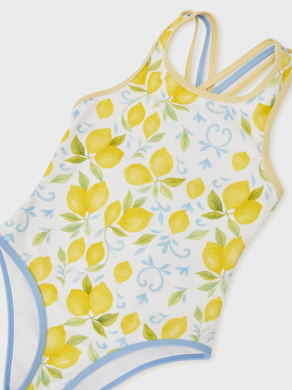 Reiss Yellow Yasmin 3-9 yrs Printed Cross-Strap Swimsuit image 3