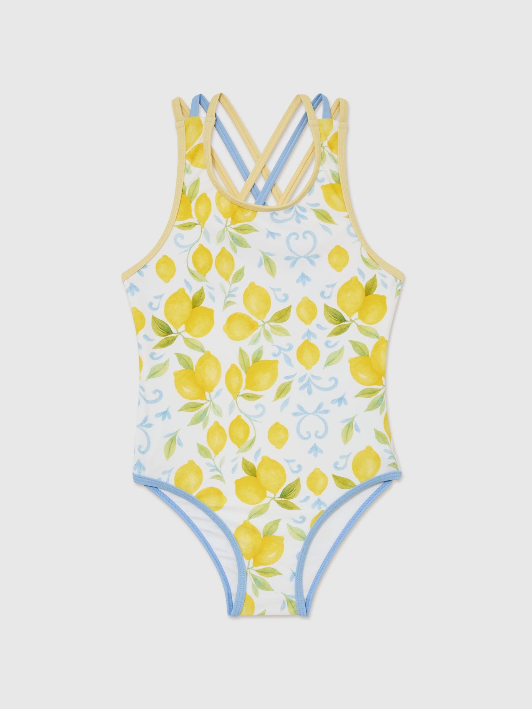 Reiss Yellow Yasmin 3-9 yrs Printed Cross-Strap Swimsuit image 1