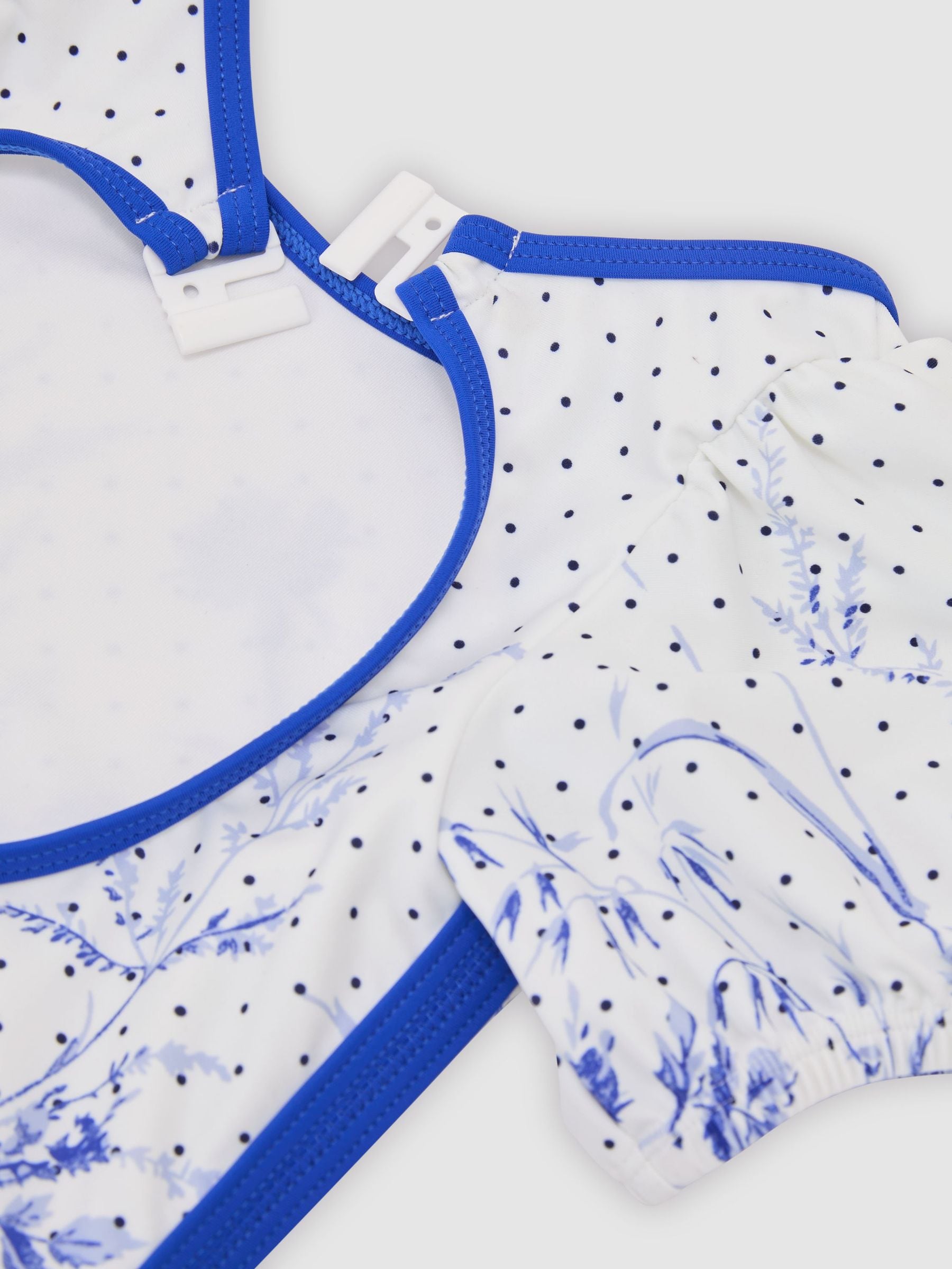 Reiss Blue Print Clemmie 13-14 yrs Floral Print Puff Sleeve Swimsuit image 1