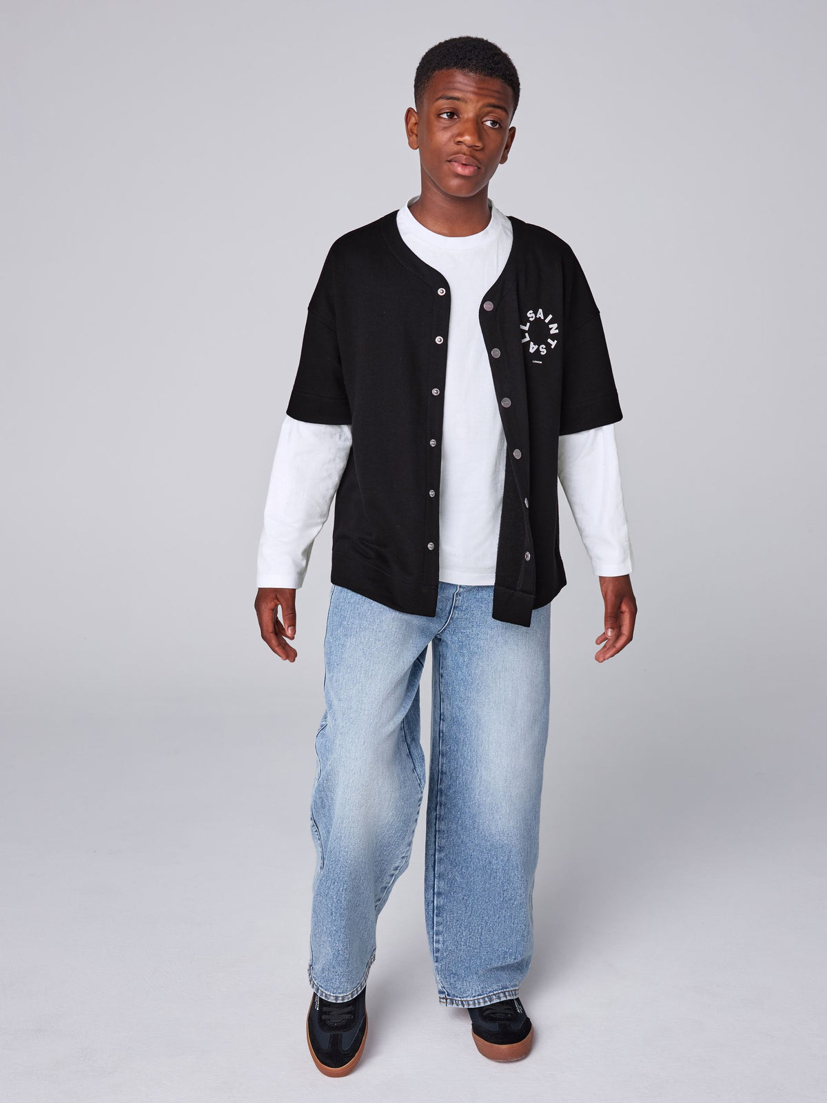 smALLSAINTS Black/White Tierra Baseball Shacket and T-Shirts Set - image 2