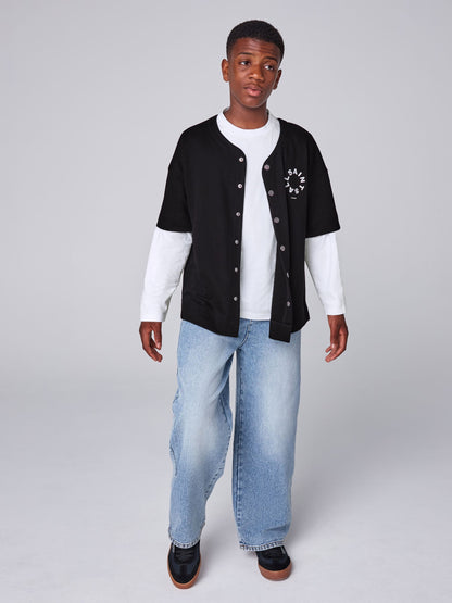 smALLSAINTS Black/White Tierra Baseball Shacket and T-Shirts Set - image 2