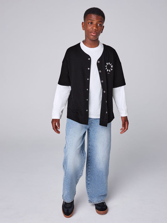 smALLSAINTS Black/White Tierra Baseball Shacket and T-Shirts Set - image 2