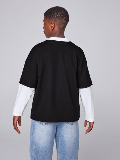smALLSAINTS Black/White Tierra Baseball Shacket and T-Shirts Set - image 4