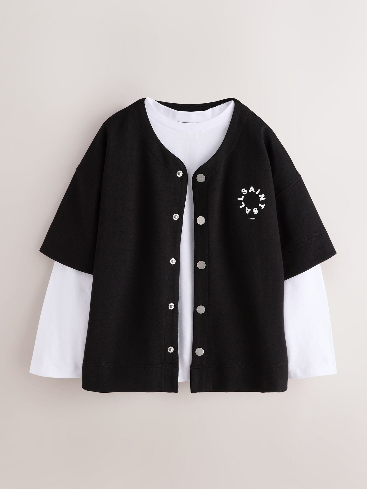 smALLSAINTS Black/White Tierra Baseball Shacket and T-Shirts Set - image 8