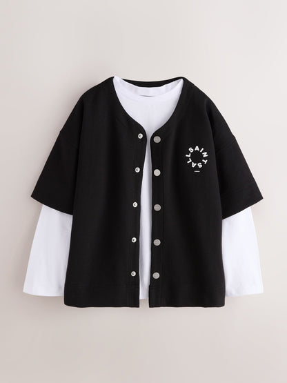 smALLSAINTS Black/White Tierra Baseball Shacket and T-Shirts Set - image 8