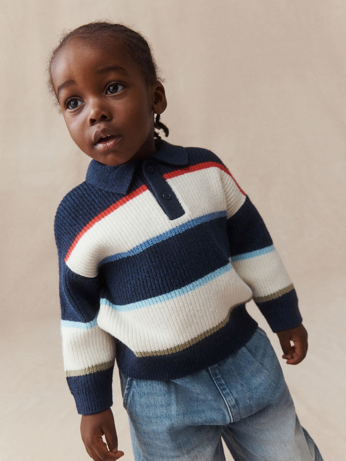 Blue/White Knitted Stripe Rugby Polo Shirt (3mths-7yrs) - image 1