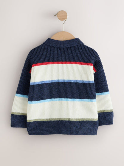 Blue/White Knitted Stripe Rugby Polo Shirt (3mths-7yrs) - image 6
