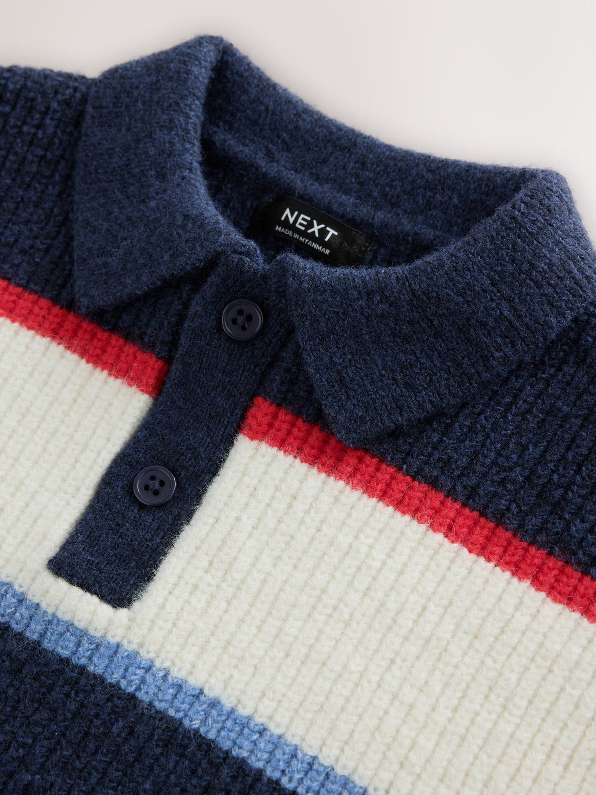 Blue/White Knitted Stripe Rugby Polo Shirt (3mths-7yrs) - image 7