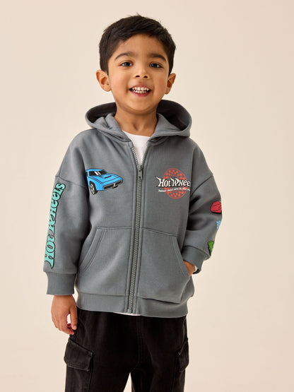 Charcoal Grey Hot Wheels Back Print Zip Up Hoodie (9mths-8yrs) - image 1