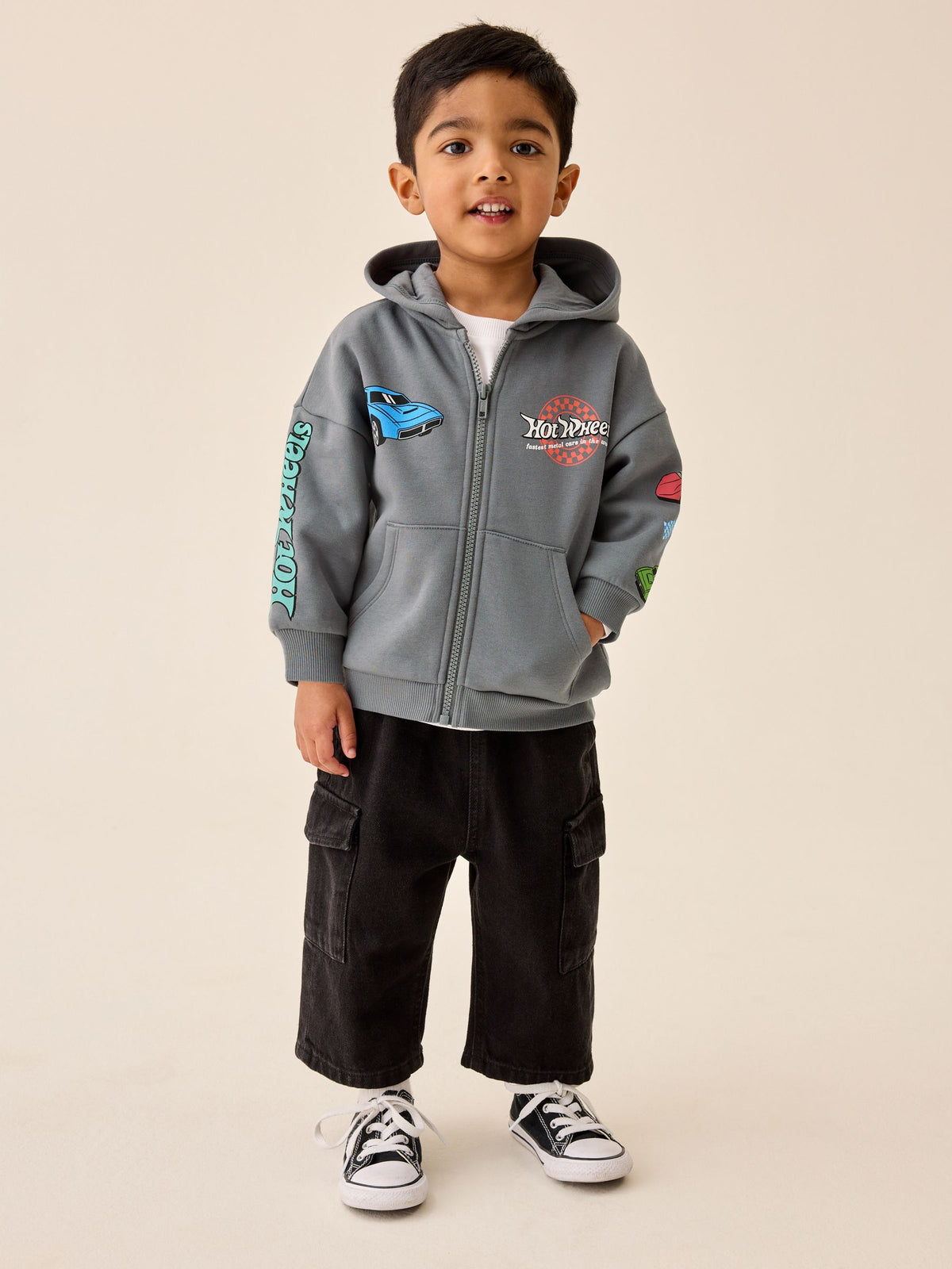 Charcoal Grey Hot Wheels Back Print Zip Up Hoodie (9mths-8yrs) - image 2