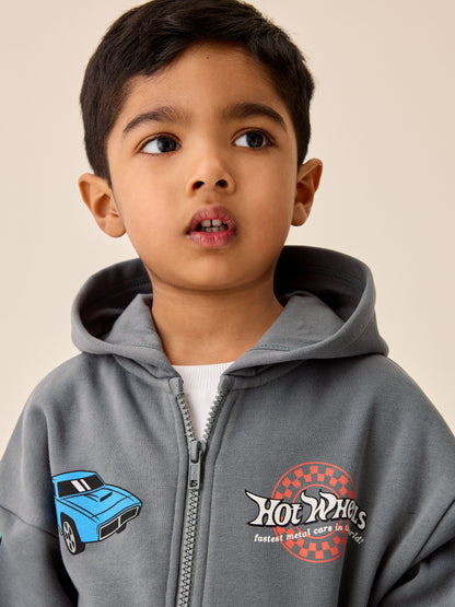 Charcoal Grey Hot Wheels Back Print Zip Up Hoodie (9mths-8yrs) - image 3