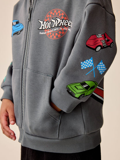 Charcoal Grey Hot Wheels Back Print Zip Up Hoodie (9mths-8yrs) - image 6