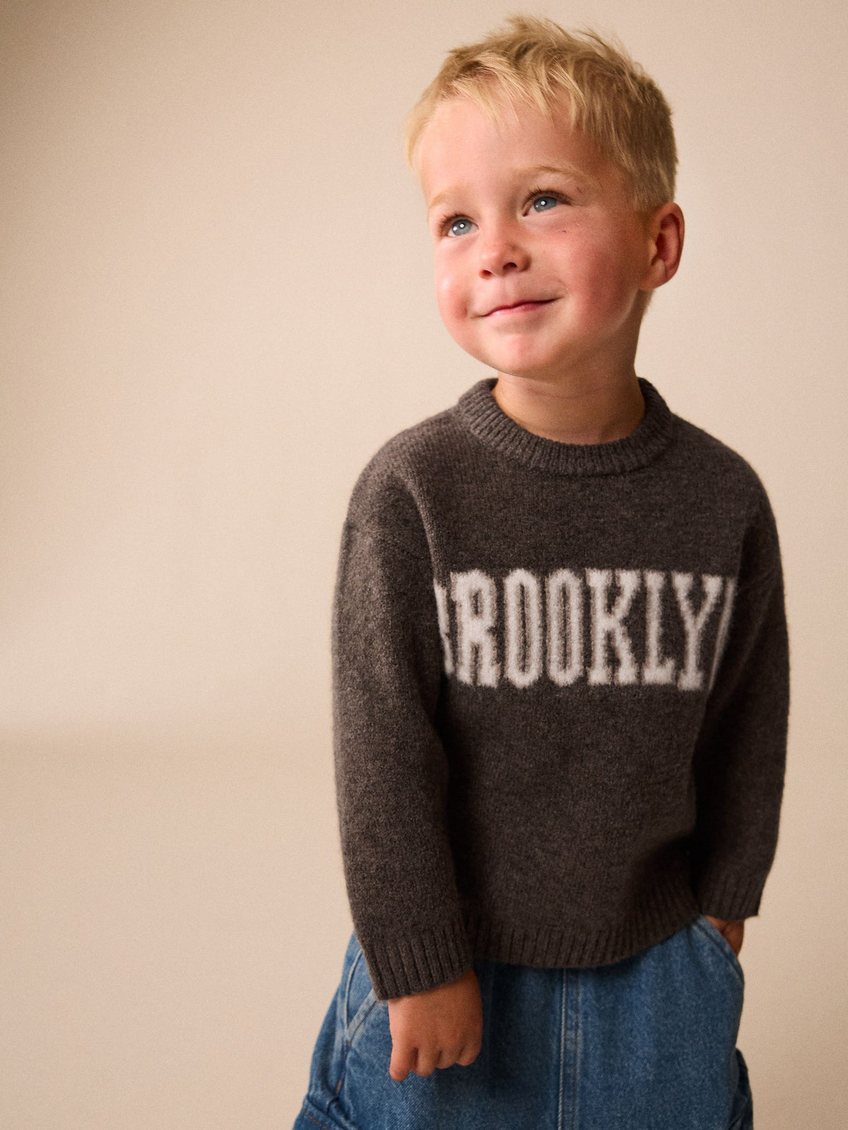 Chocolate Brown Brooklyn Knitted Crew Neck Jumper (3mths-7yrs) - image 1