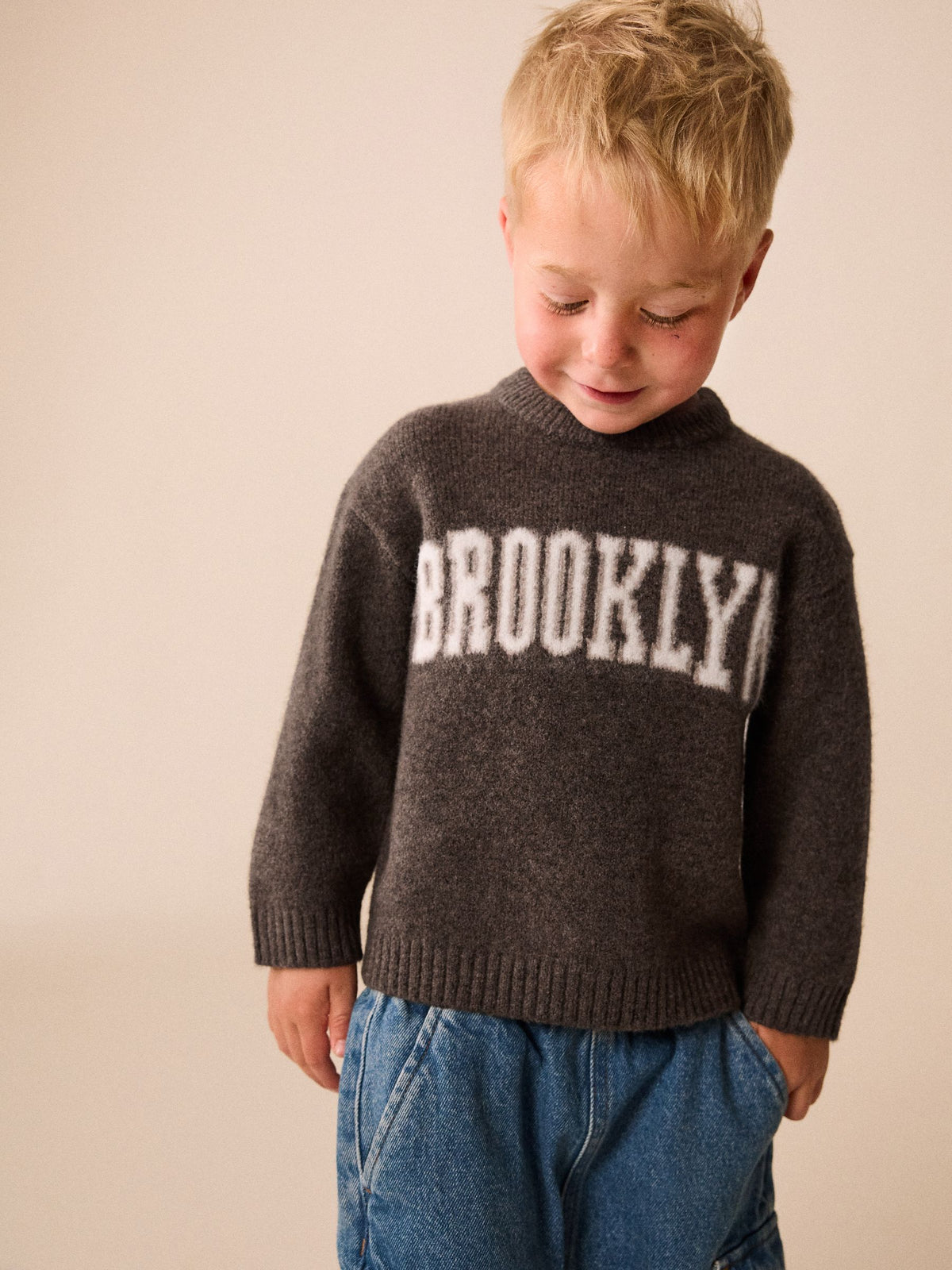 Chocolate Brown Brooklyn Knitted Crew Neck Jumper (3mths-7yrs) - image 2