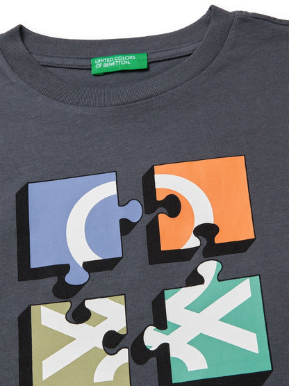 Dsiney Kidz - Benetton Grey Short Sleeve Logo T-Shirt image 3