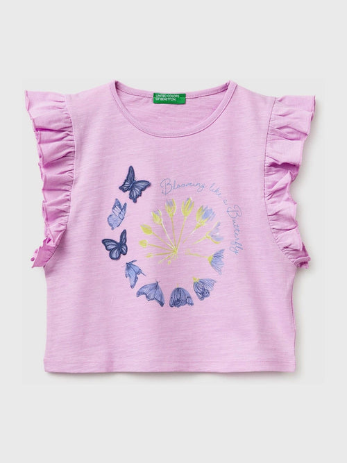 Benetton Purple Butterfly Printed T-Shirt image 1