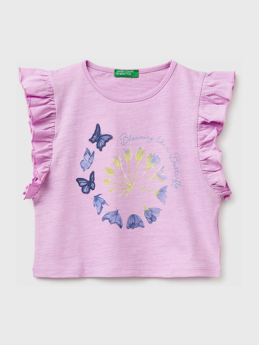 Benetton Purple Butterfly Printed T-Shirt image 1