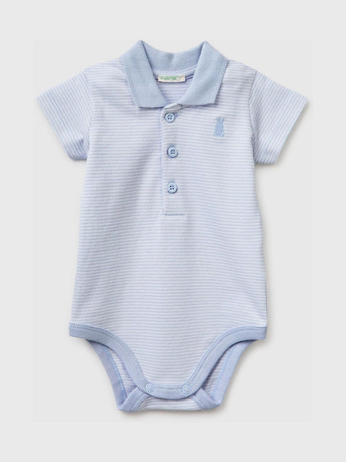 Benetton Blue Striped Polo Neck Bodysuit image 1