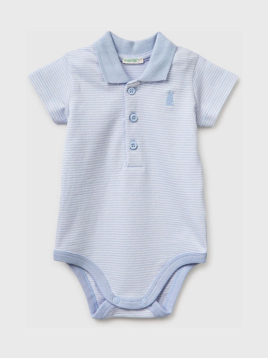 Benetton Blue Striped Polo Neck Bodysuit image 1