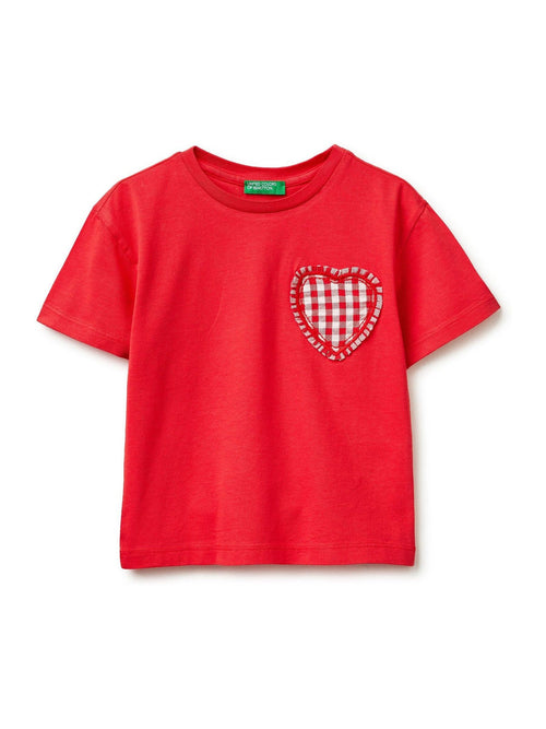Benetton Red Gingham Patch T-Shirt image 1
