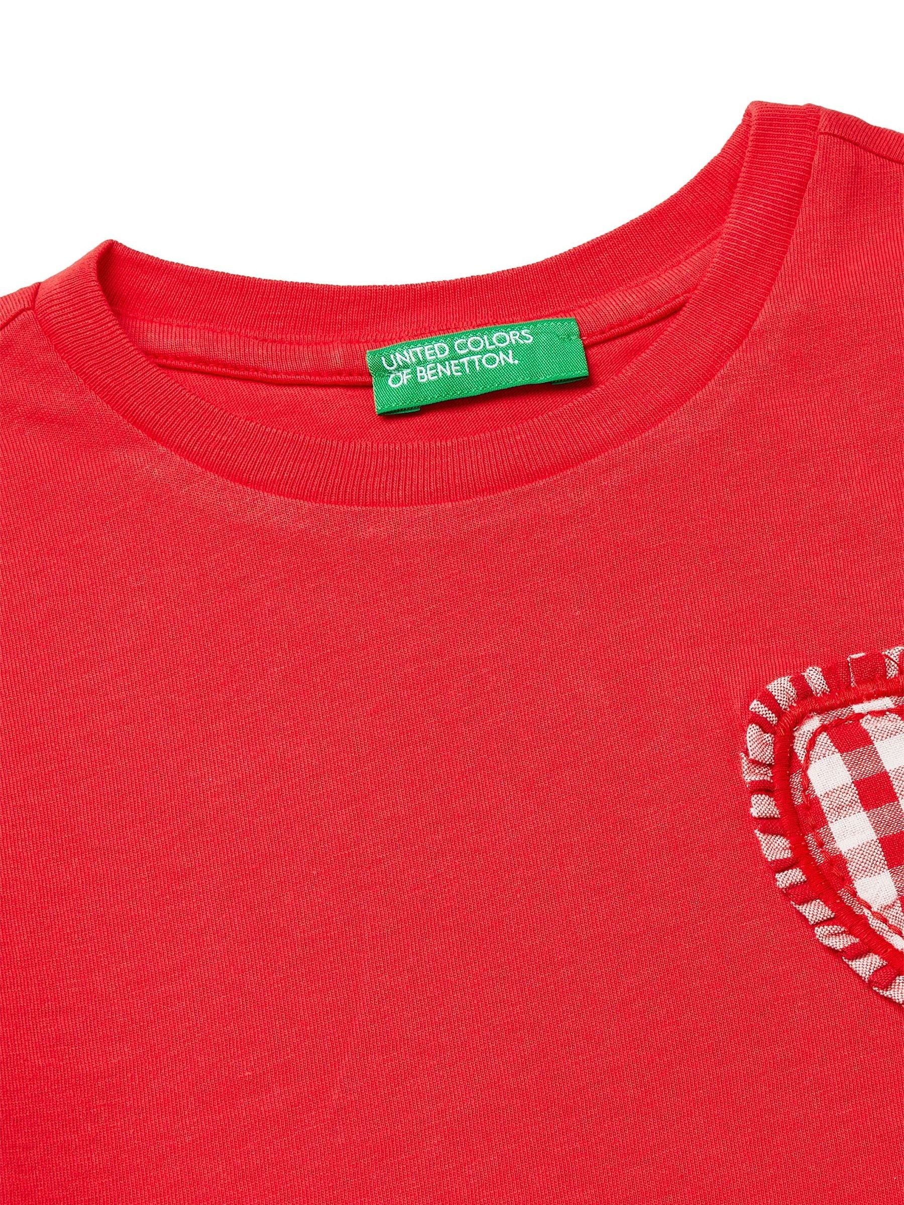 Benetton Red Gingham Patch T-Shirt image 3