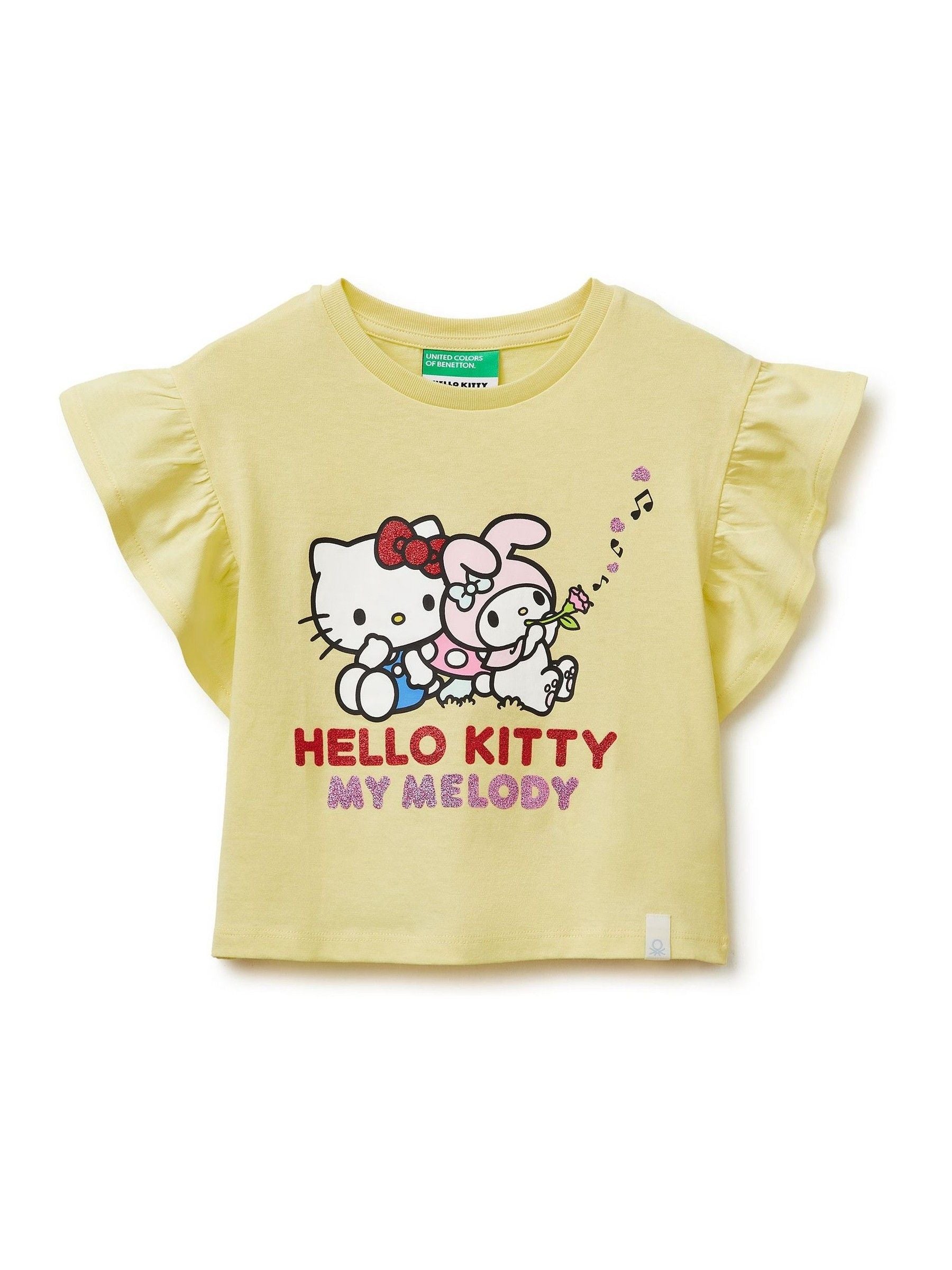 Benetton Yellow Flutter Sleeve Printed T-Shirt image 1
